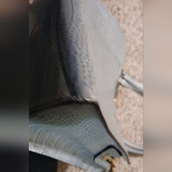 💙 Calvin Klein Croc Embossed Satchel Tote Blue Gray Leather Bag Large - Picture 7 of 16